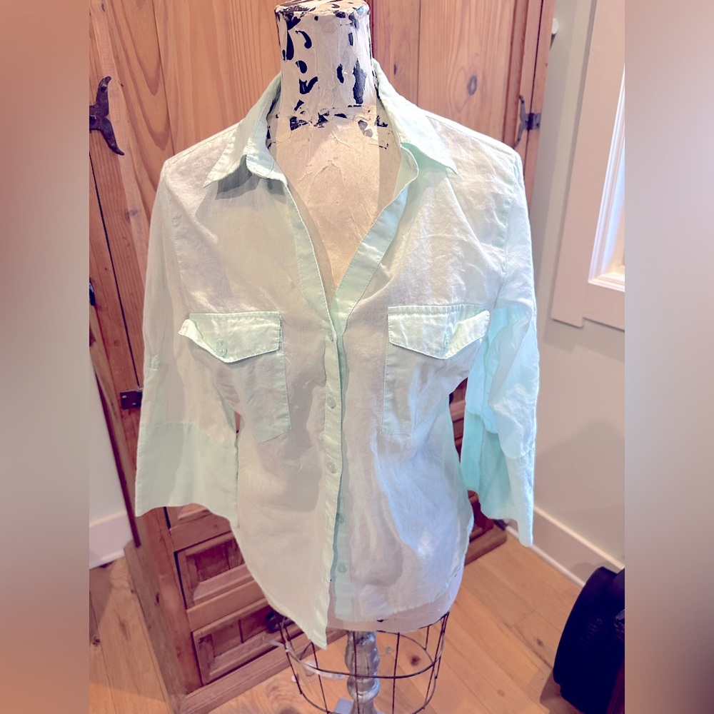 Sea Foam Sheer Cotton 3/4 Sleeve, Sz M